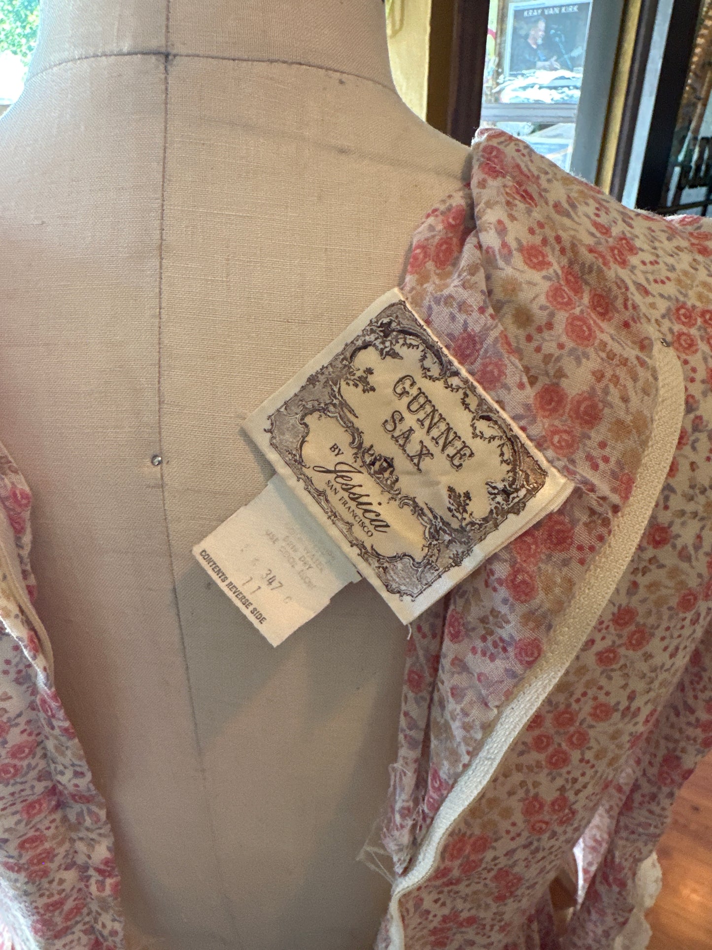 Gunne Sax Dress - delicate pink floral and satin belt