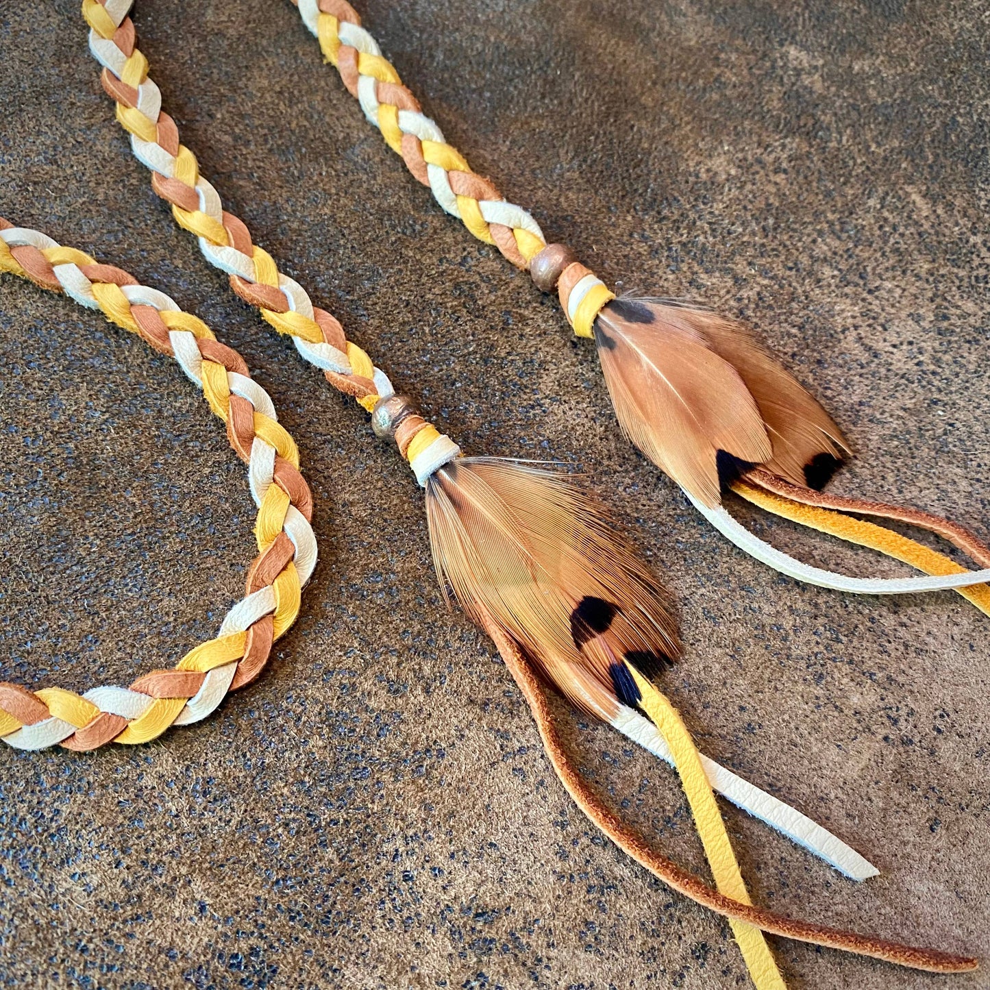 Leather Wrap Accessory - Cream/Gold/Rust, Lariat/Hatband: Cream & Gold & Rust