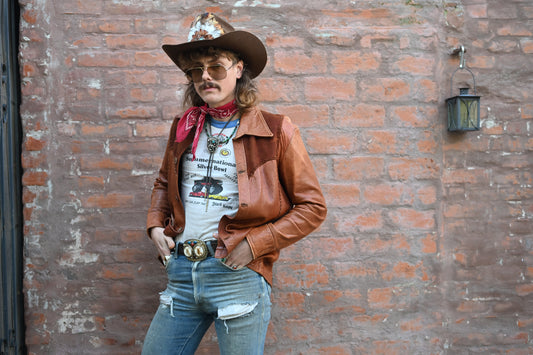 1970s Leather Whipstitch Jacket / Button Up Shirt