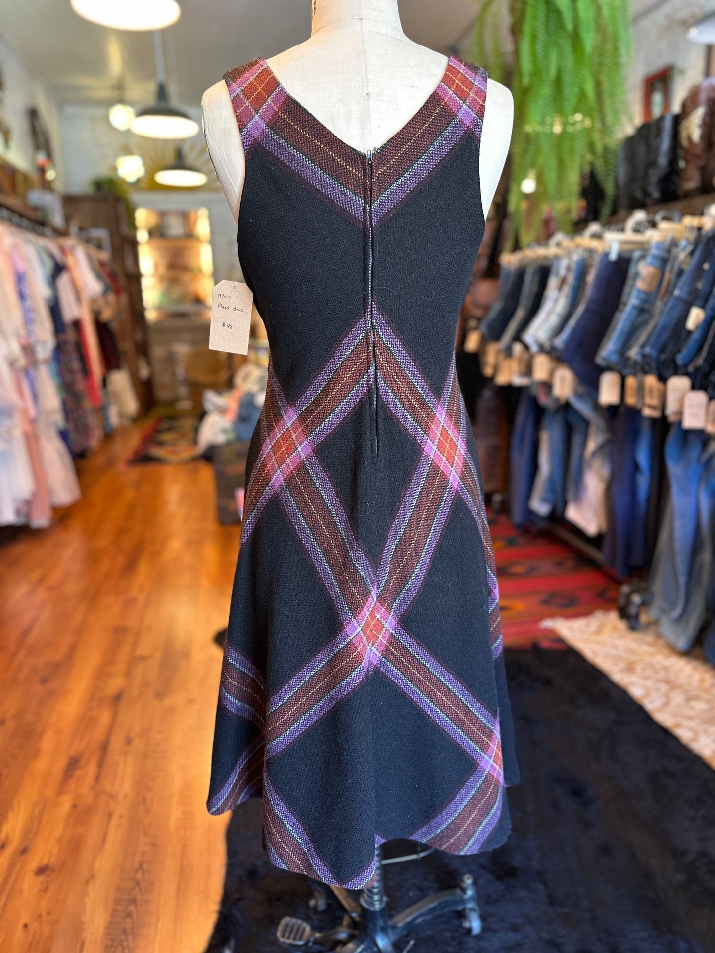 1970s Plaid wool dress