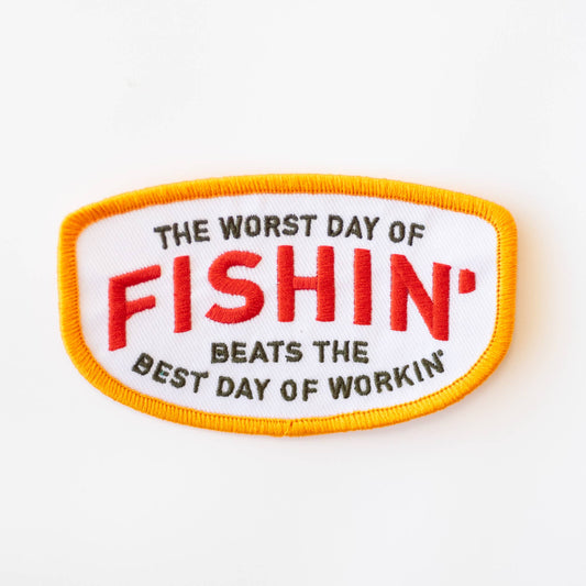 Fishin' Beats Workin' Embroidered Iron on Patch: No