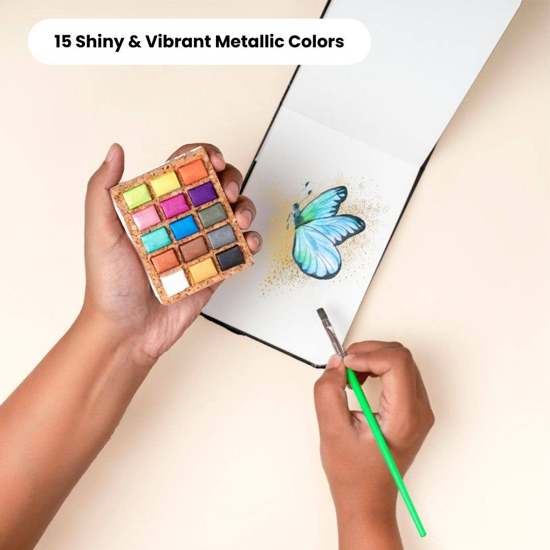 Metallic Watercolor Pans | Cork Palette | Case of 5