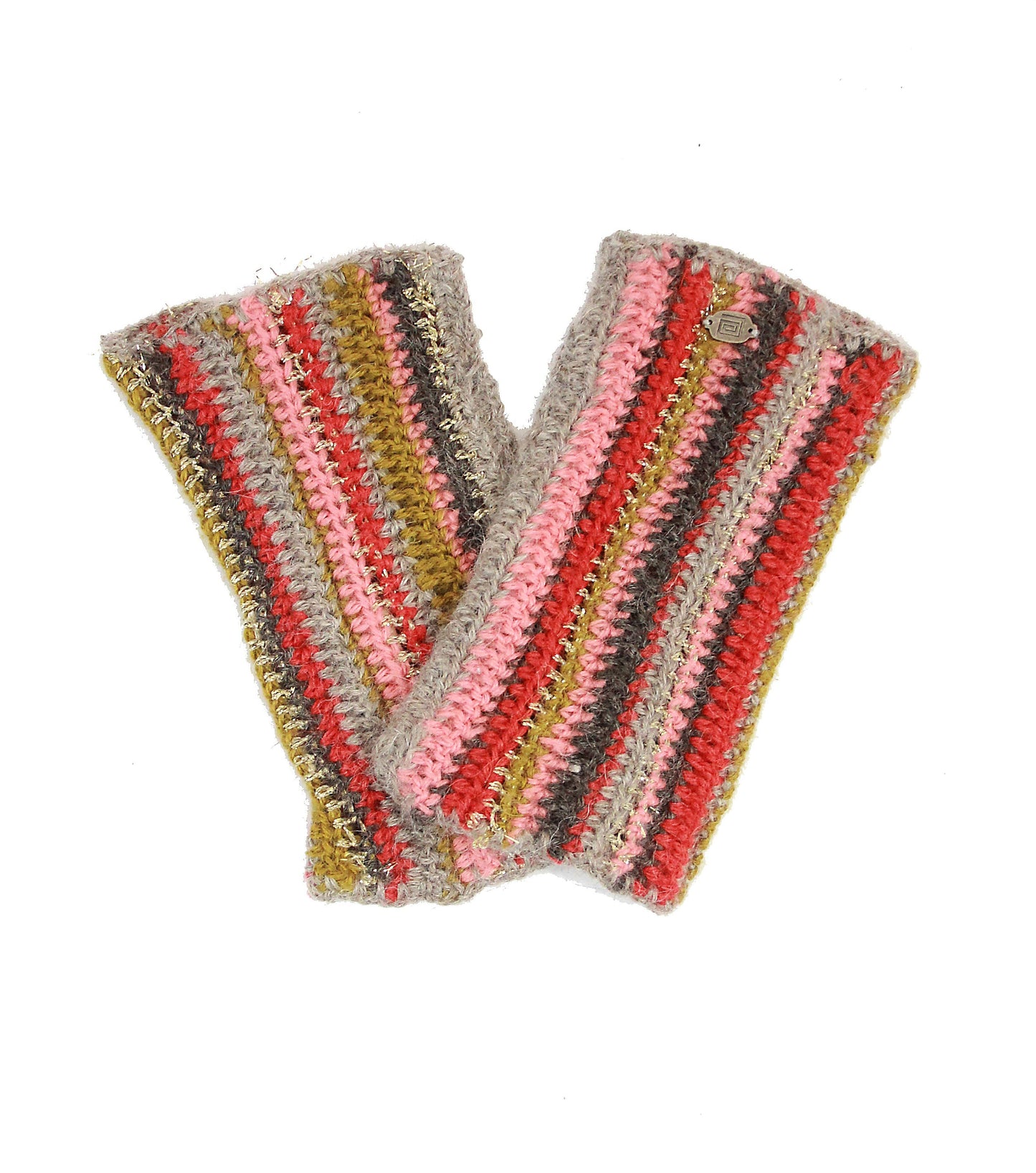 Alpaca Arm Warmers with Metallic Fibers & Colorful Stripes: Bubblegum