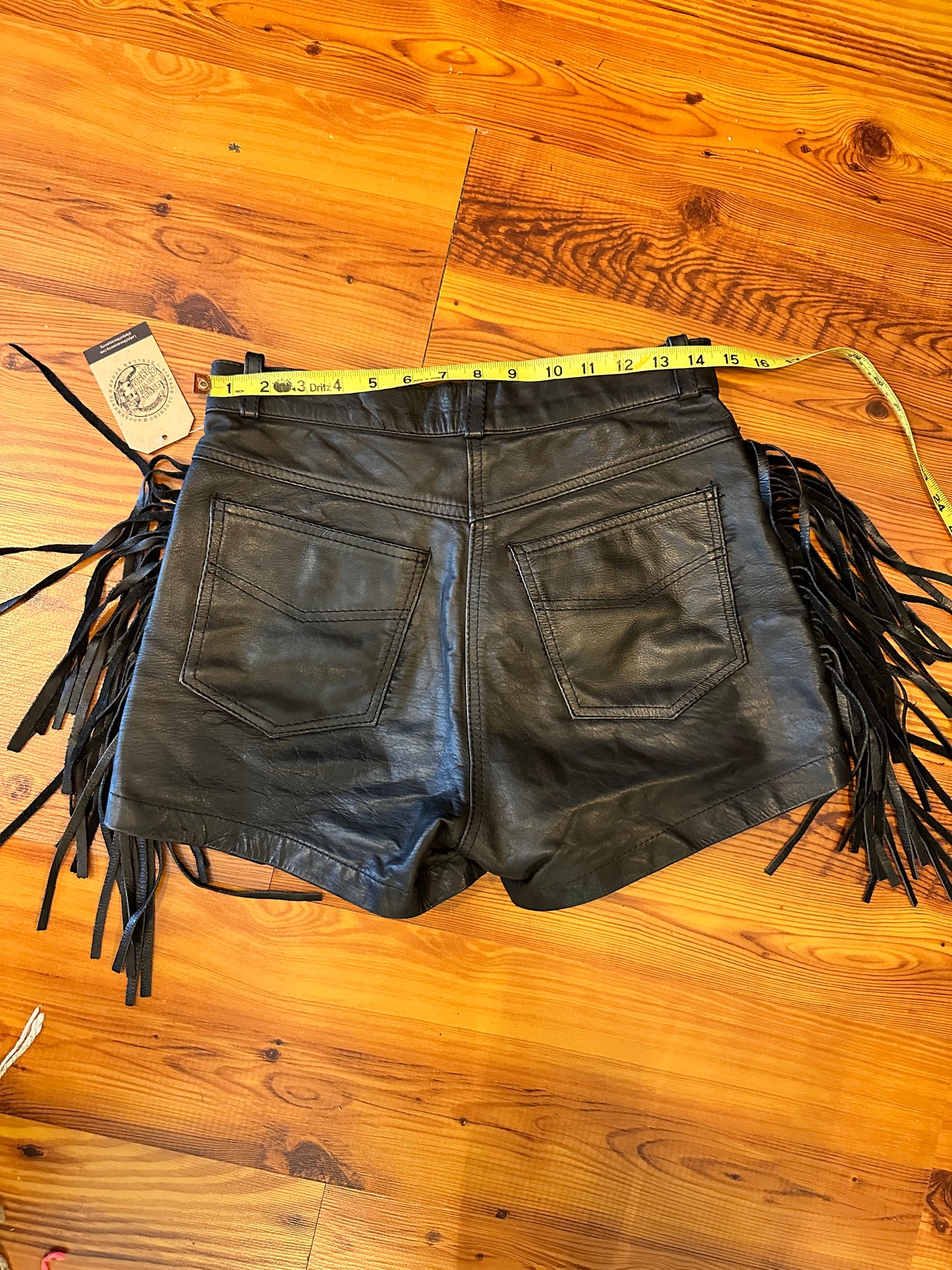 1990s Black Leather Fringe Shorts