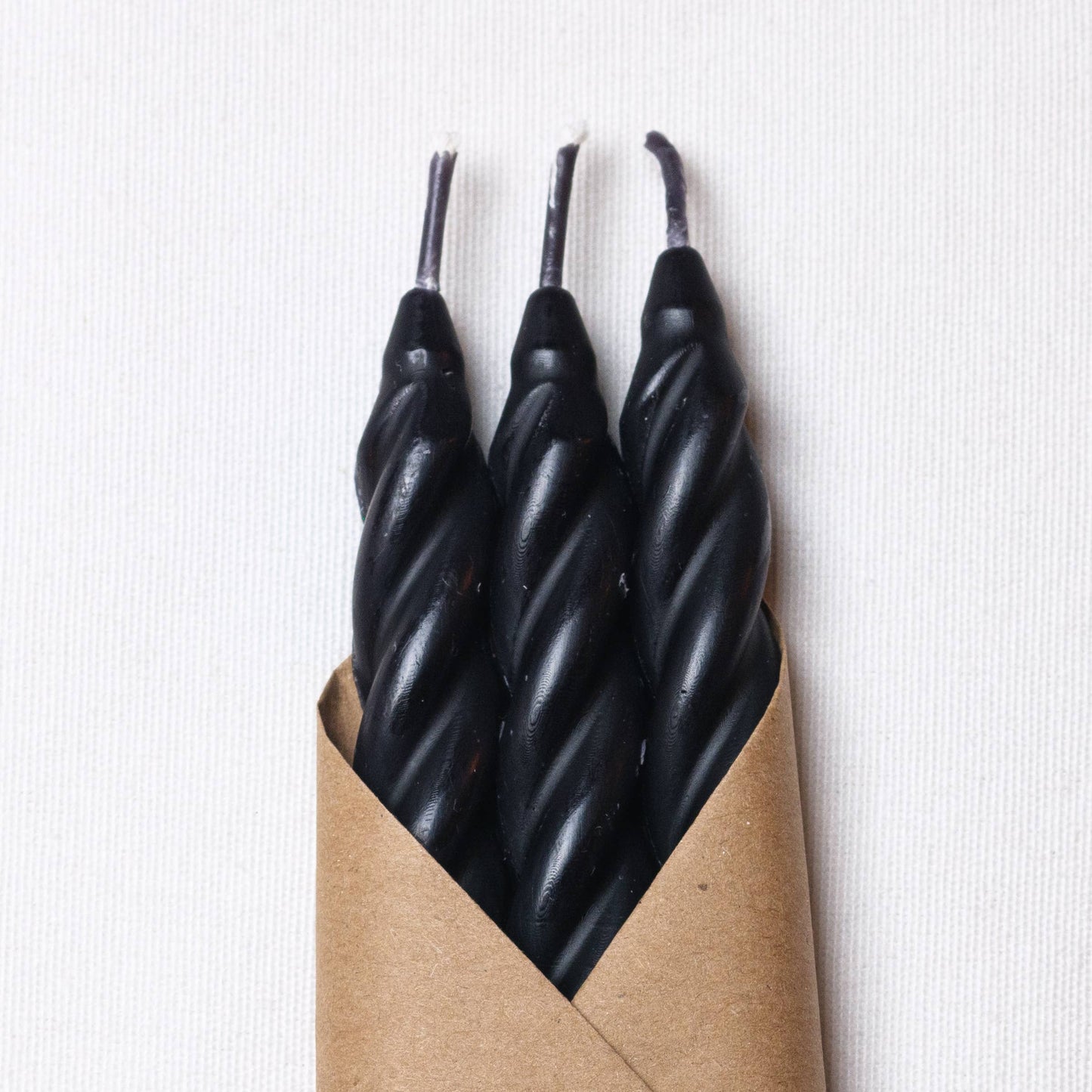 Black Beeswax Taper Candles Set of 3: Spiral Taper