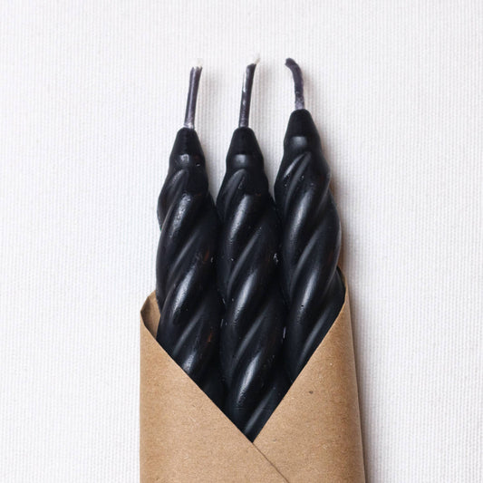 Black Beeswax Taper Candles Set of 3: Spiral Taper