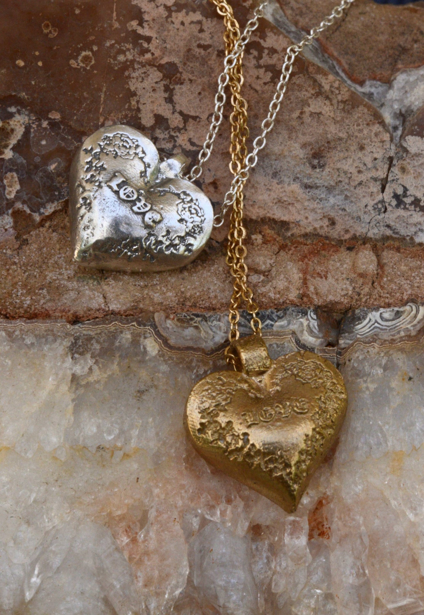 Love Handcrafted Heart Pendant/Charm Necklace: Gold filled/Bronze