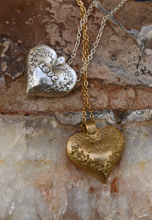Love Handcrafted Heart Pendant/Charm Necklace: Gold filled/Bronze