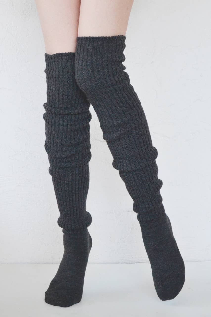 Lounge Scrunchy Over the Knee Socks - Wool Blend: Olive