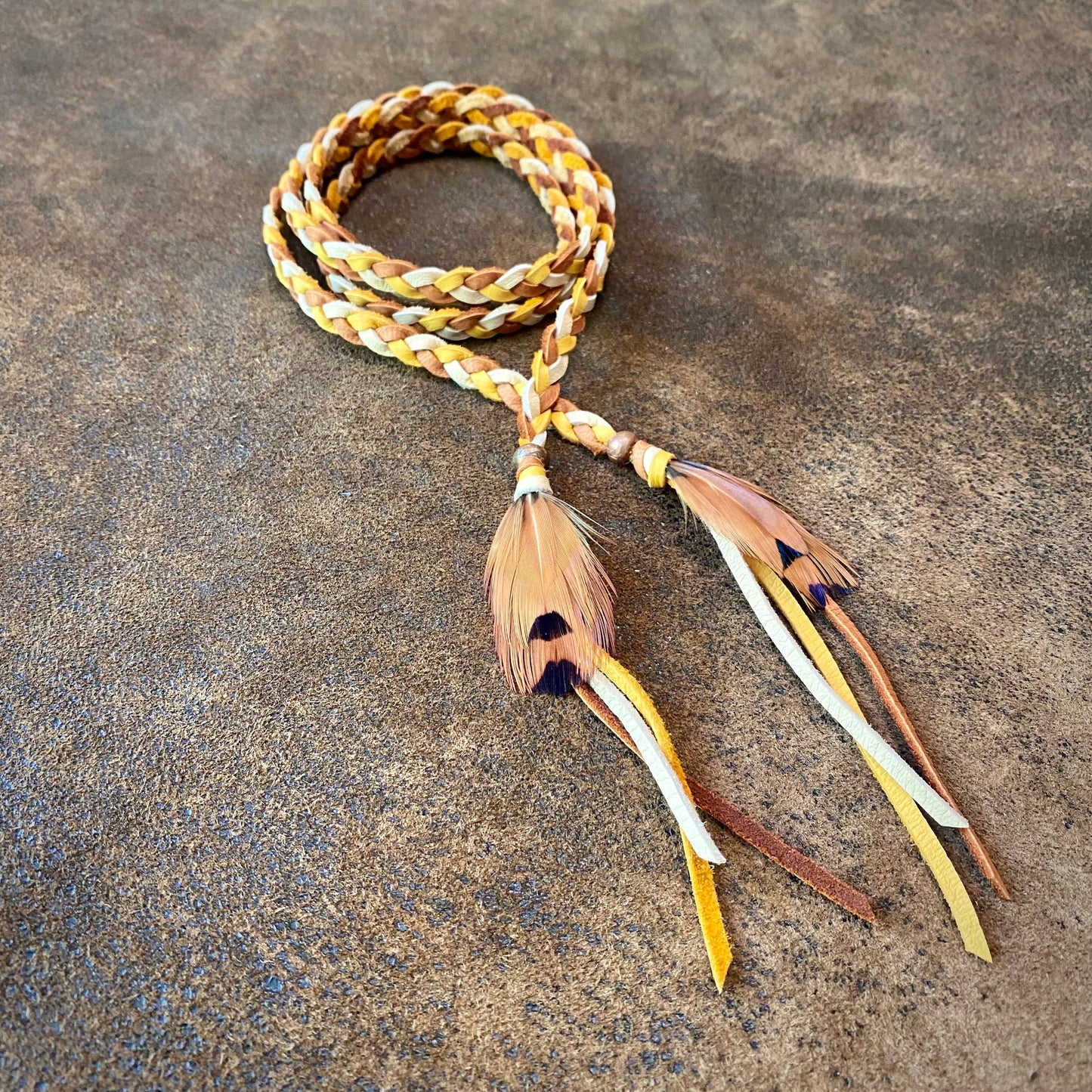 Leather Wrap Accessory - Cream/Gold/Rust, Lariat/Hatband: Cream & Gold & Rust