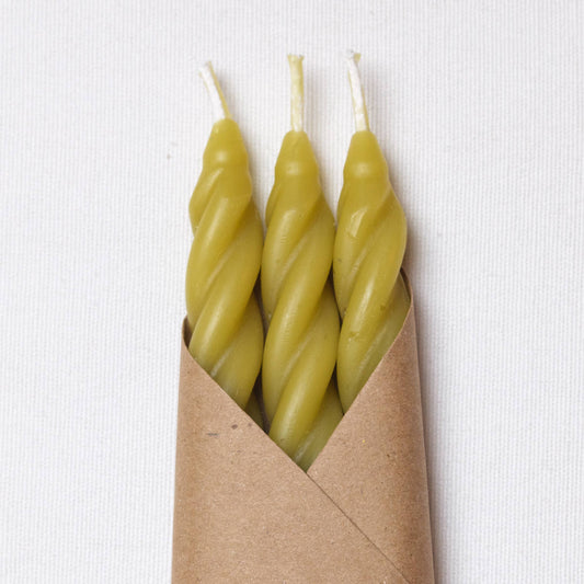Chartreuse Beeswax Taper Candles Set of 3: Spiral Taper