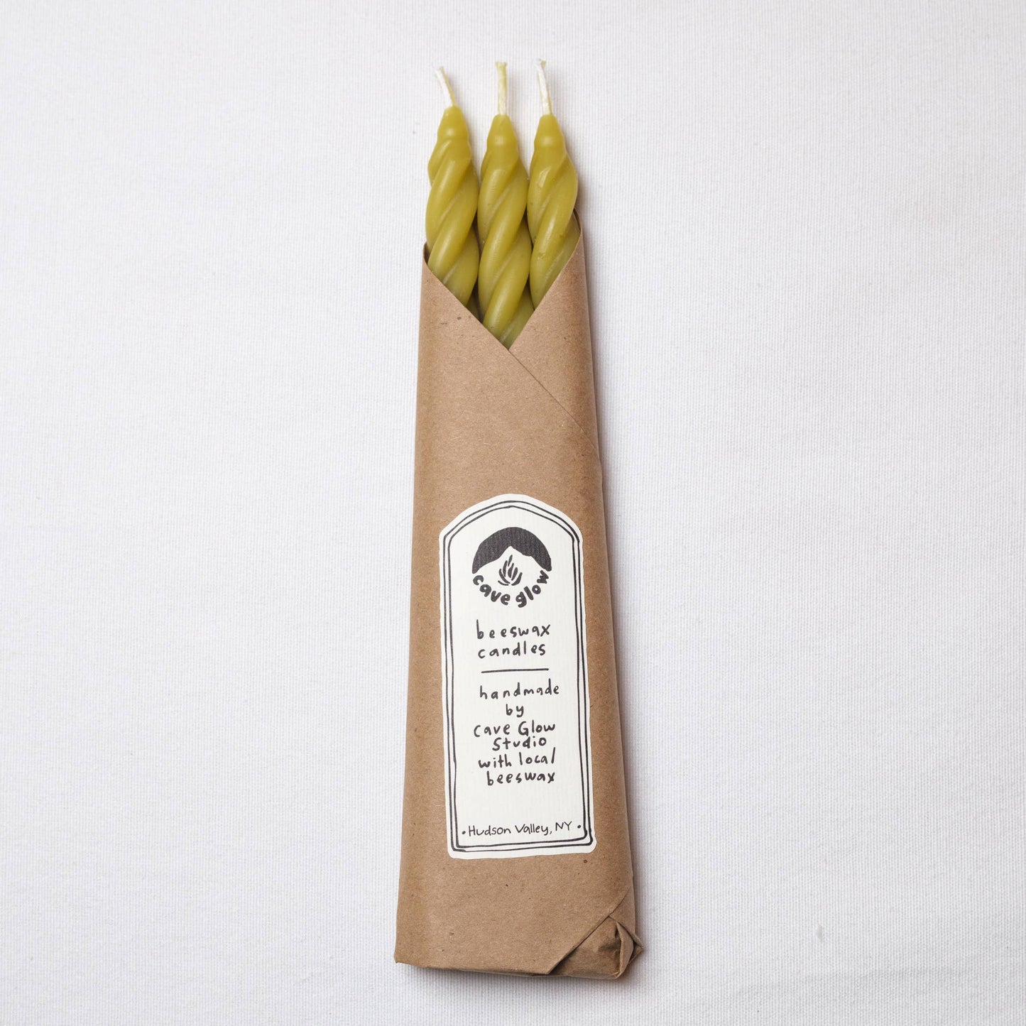 Chartreuse Beeswax Taper Candles Set of 3: Spiral Taper