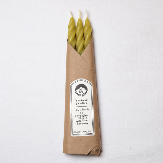 Chartreuse Beeswax Taper Candles Set of 3: Spiral Taper