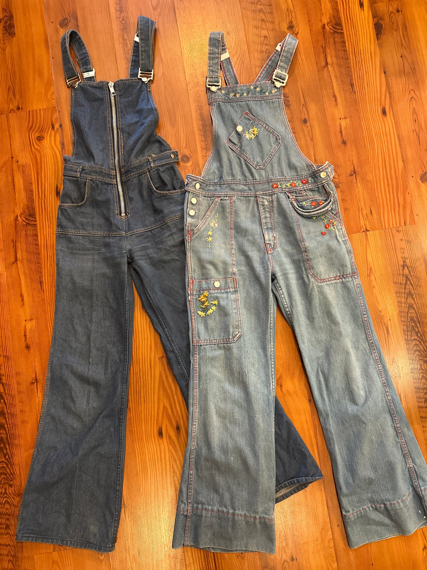 Hang Ten 1970s Embroidered Bell Bottom Overalls