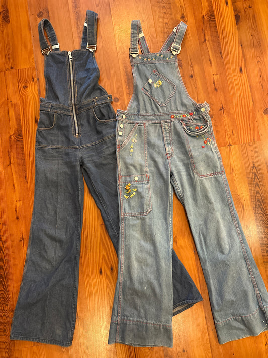 Hang Ten 1970s Embroidered Bell Bottom Overalls