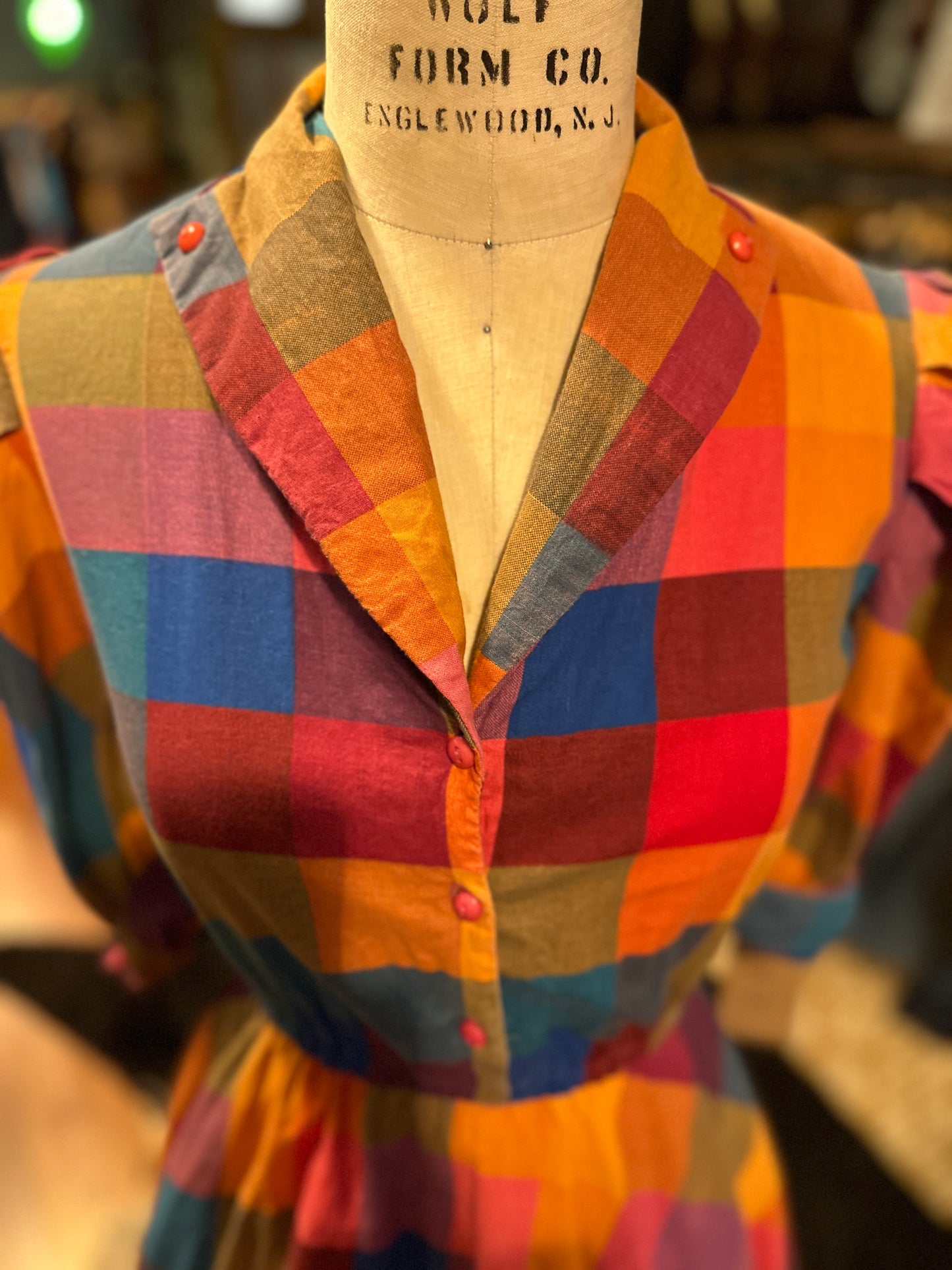 1970s Plaid Colorblock Dress