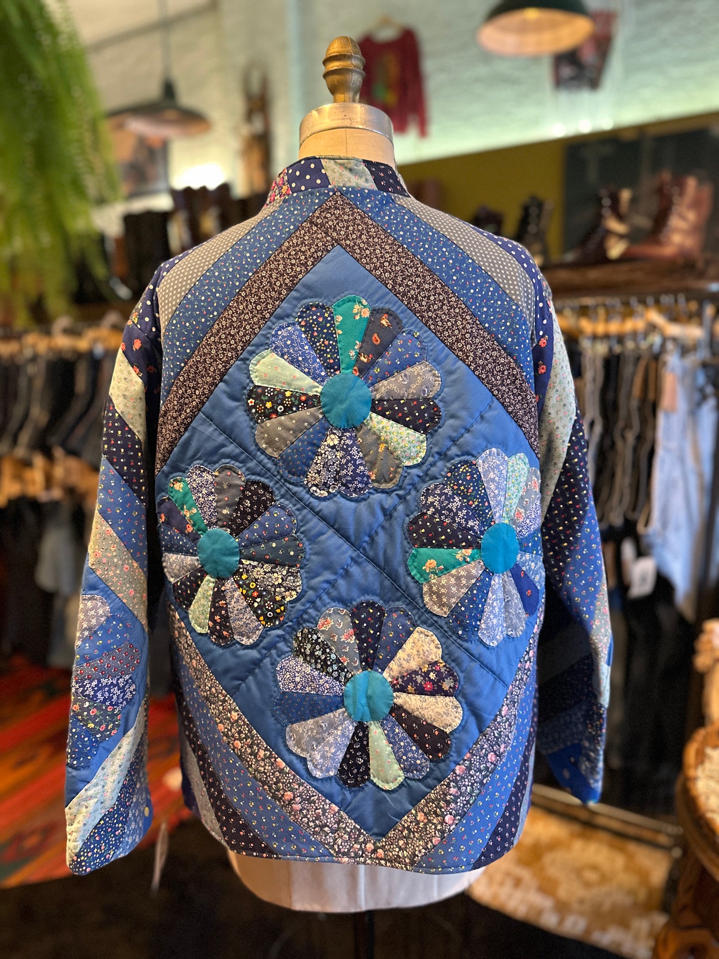 1970s Blue Calico Quilted Jacket