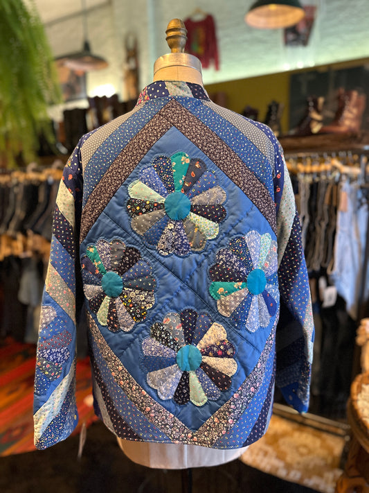 1970s Blue Calico Quilted Jacket