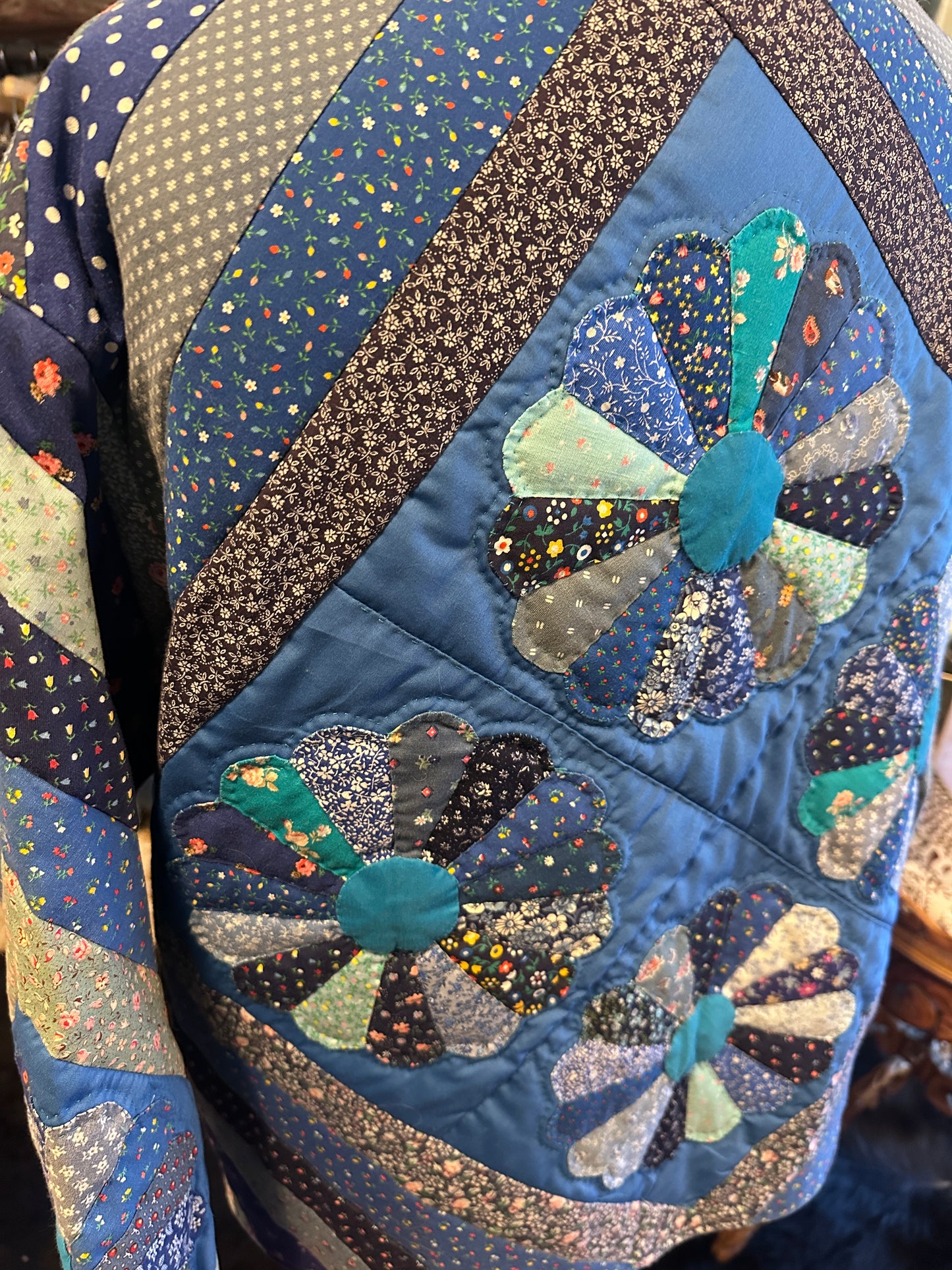 1970s Blue Calico Quilted Jacket