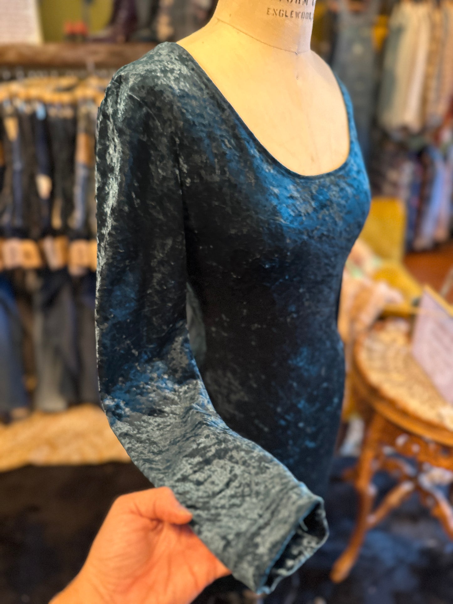 Emerald green velvet dress