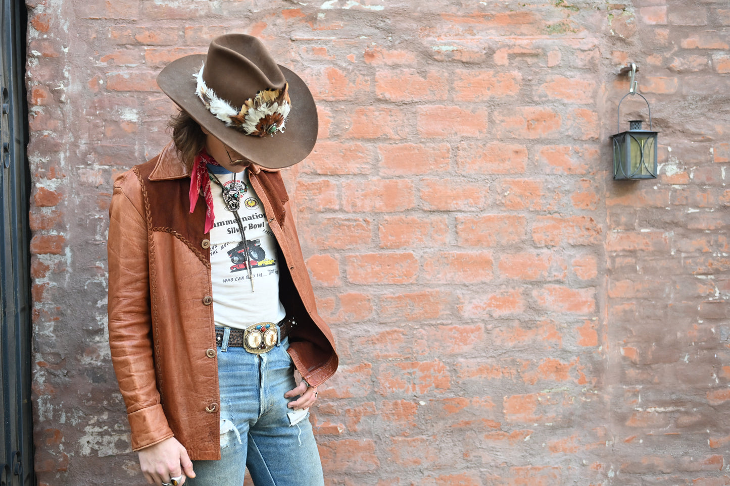 1970s Leather Whipstitch Jacket / Button Up Shirt