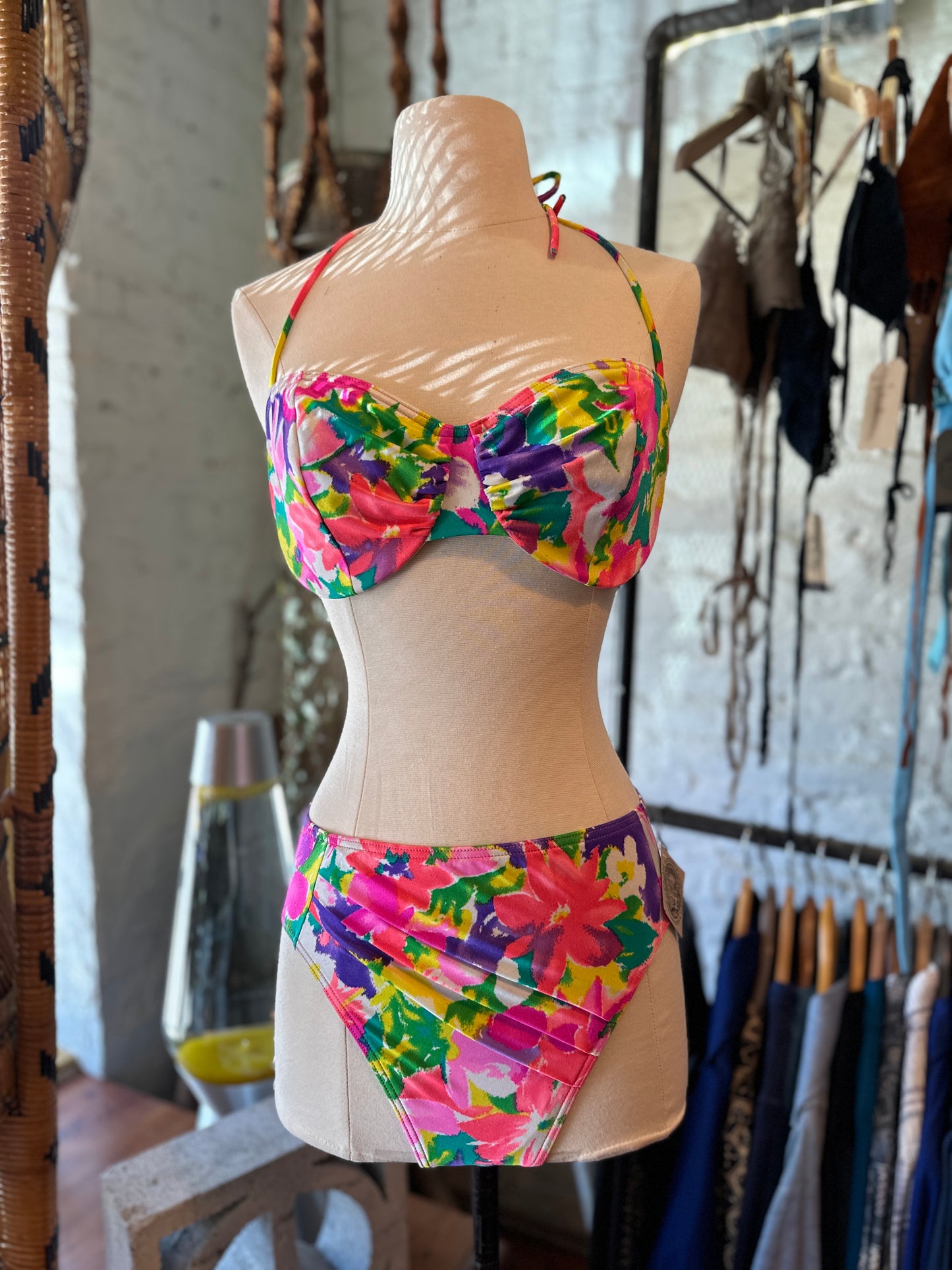 1980s High Waist 2 Piece Swim Suit with Underwire Top