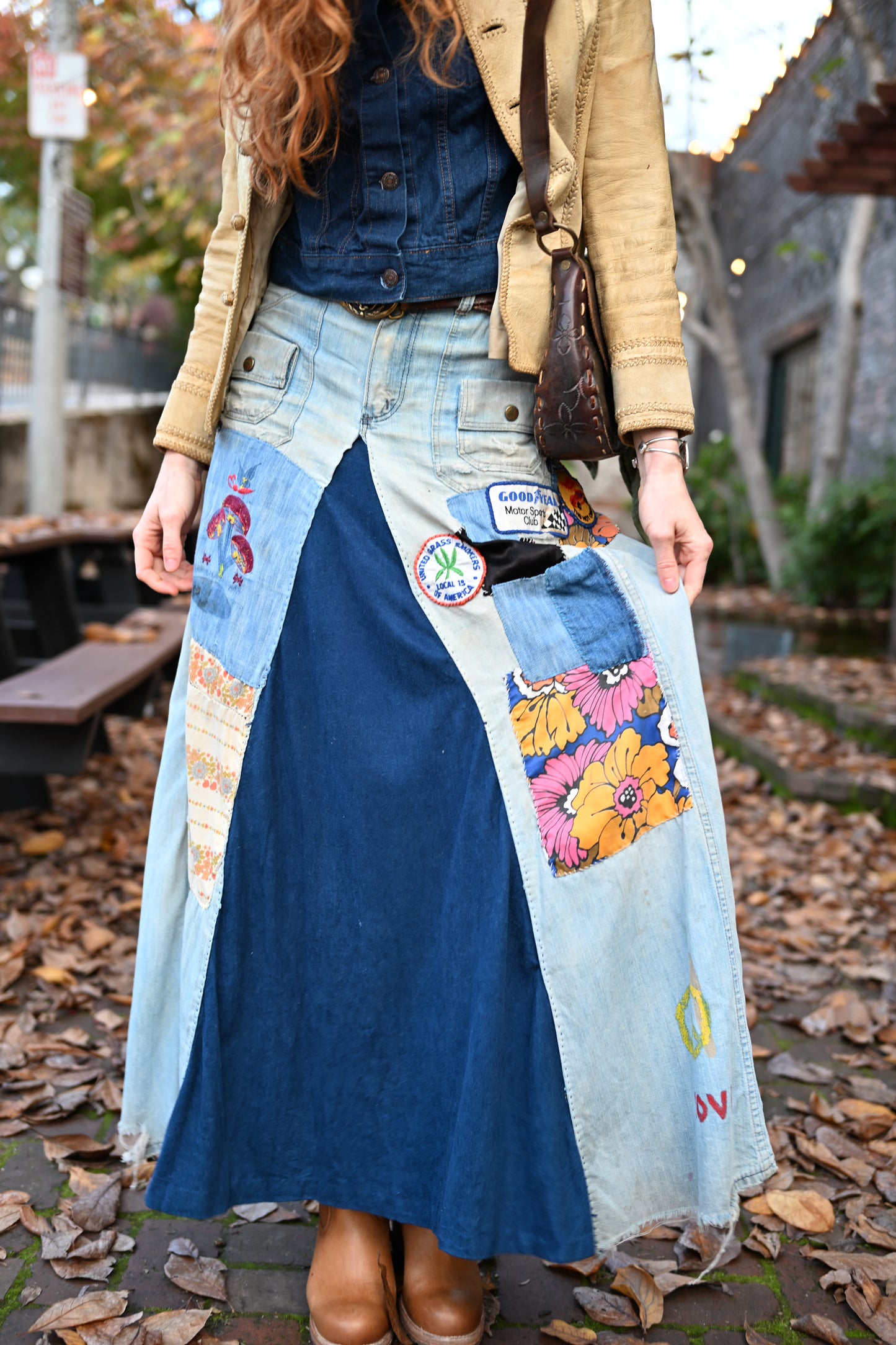 Denim Maxi Skirt with Patchwork