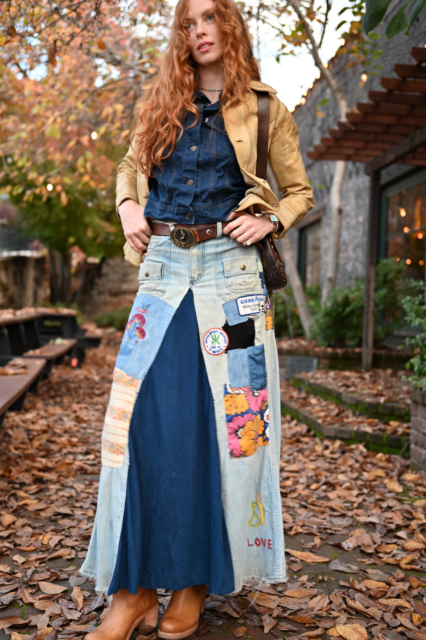 Denim Maxi Skirt with Patchwork