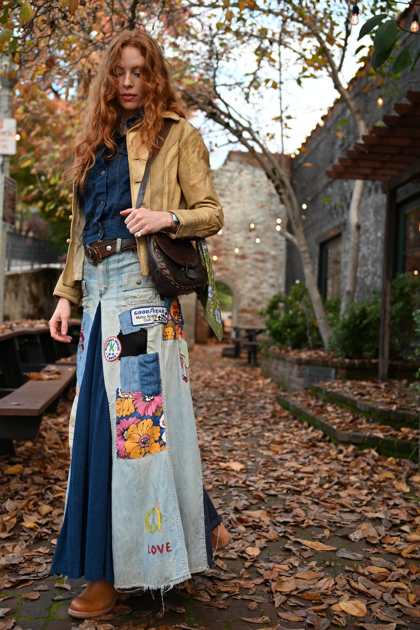 Denim Maxi Skirt with Patchwork