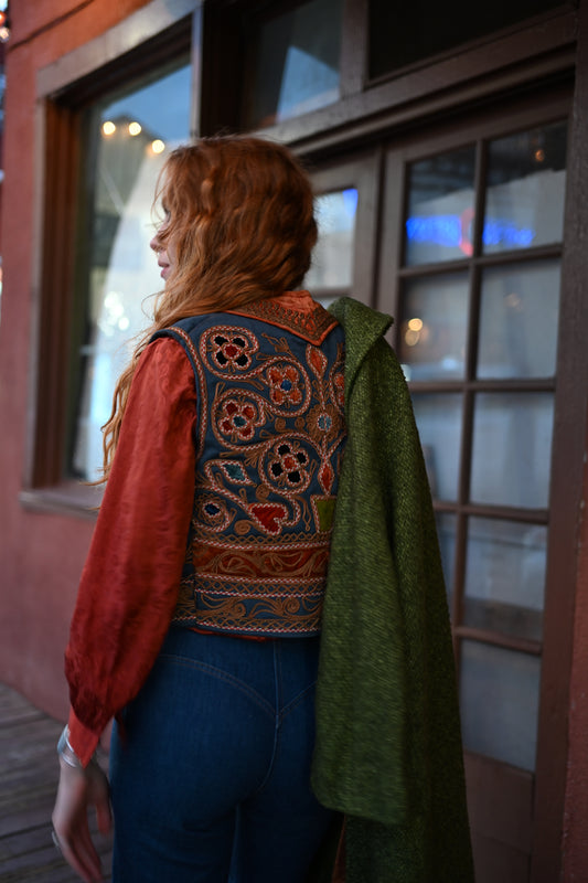 Embroidered Velvet Vest - Afghan Vest