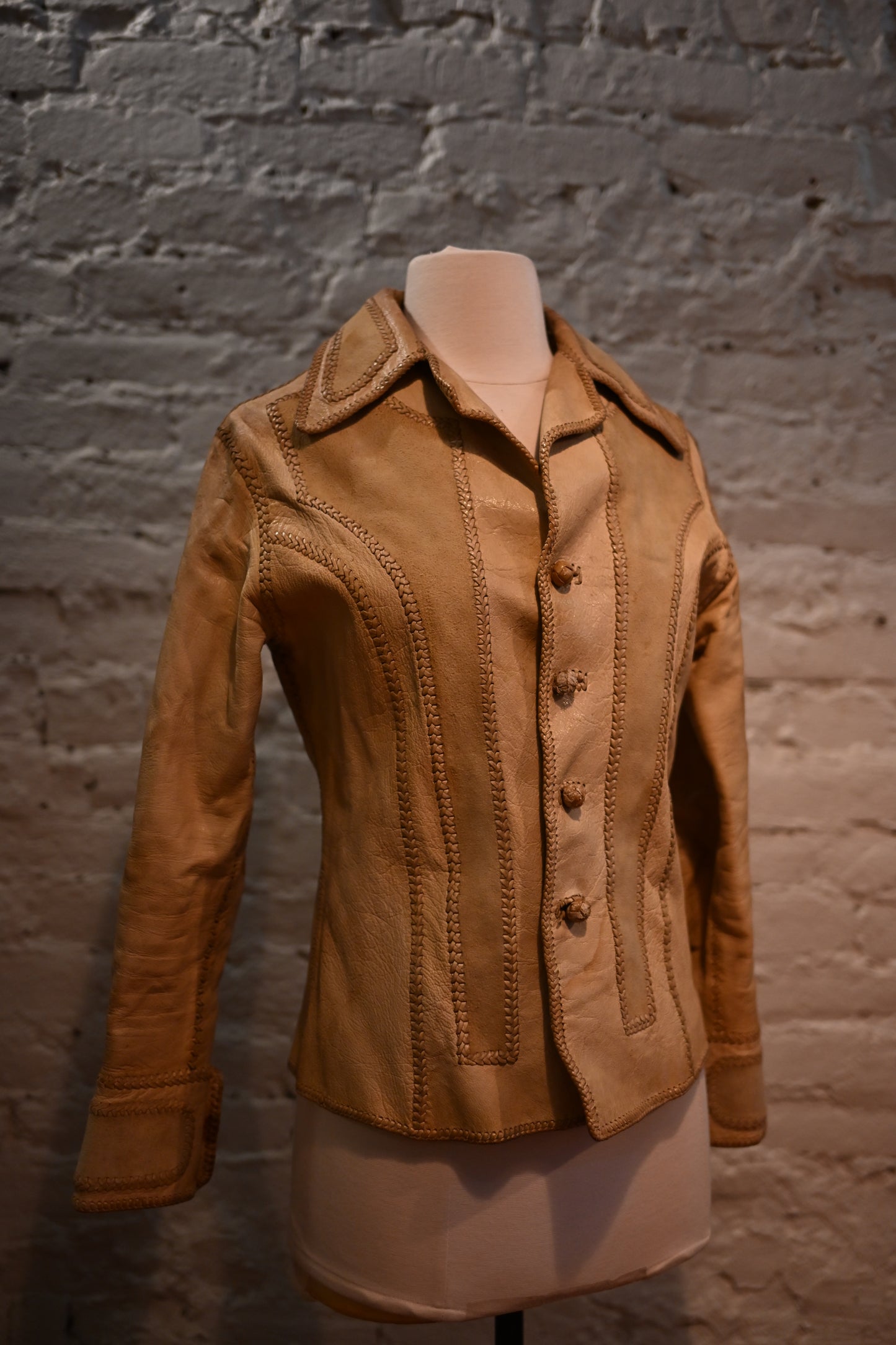 1970s North Beach Leather Jacket - Tan Whipstitch Leather Jacket
