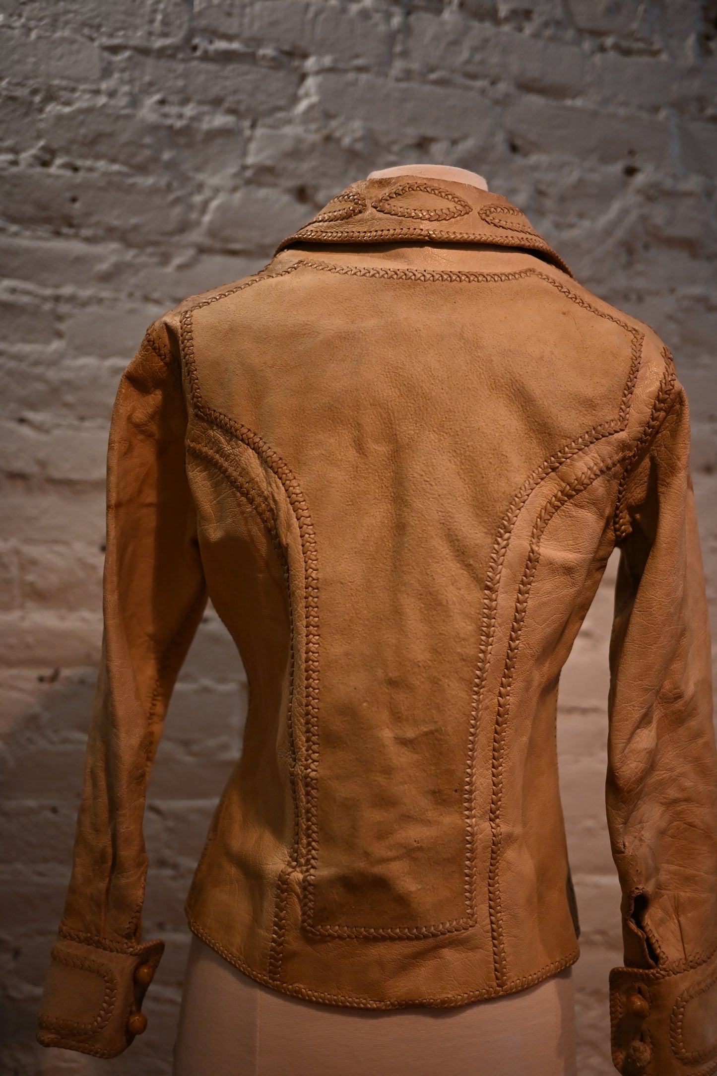 1970s North Beach Leather Jacket - Tan Whipstitch Leather Jacket