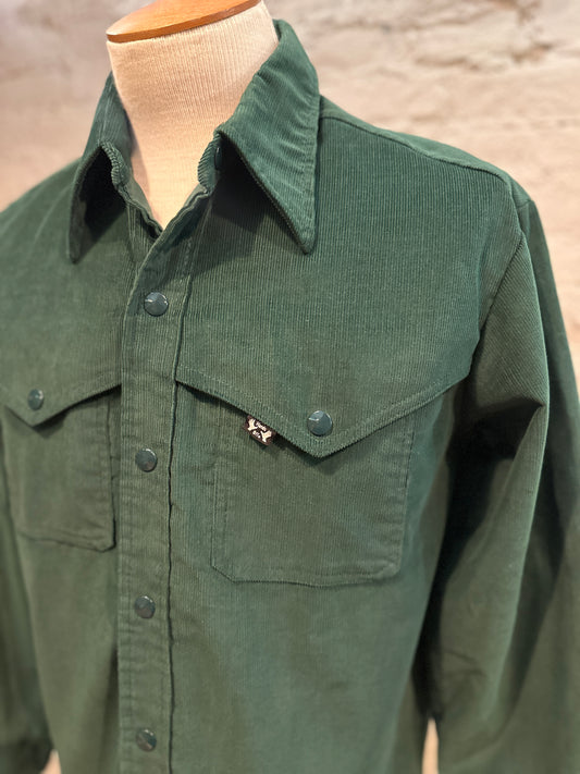 Mens Green Corduroy Snap Shirt 1970s