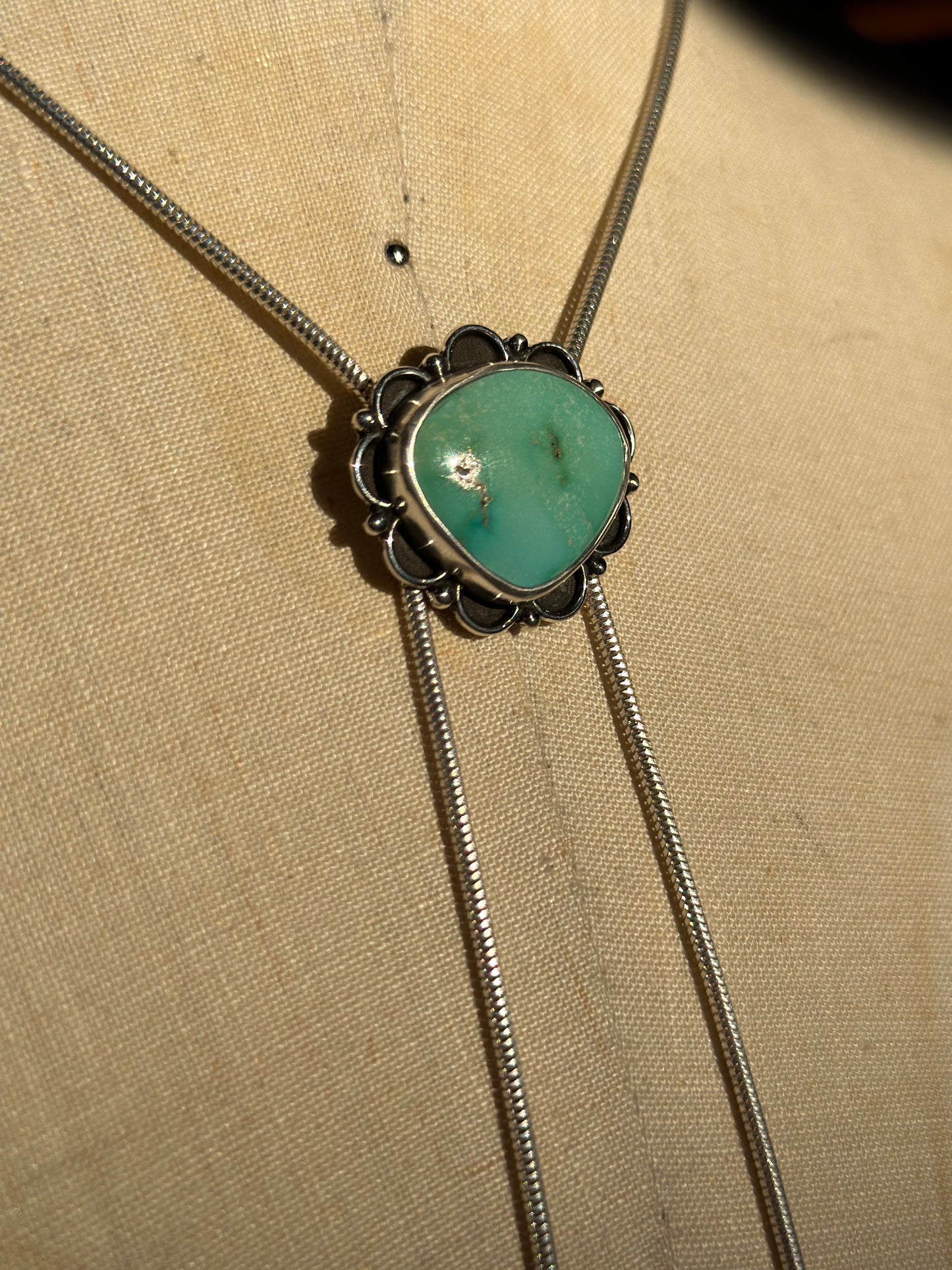 Sterling Silver Bolo Tie Necklace with Turquoise