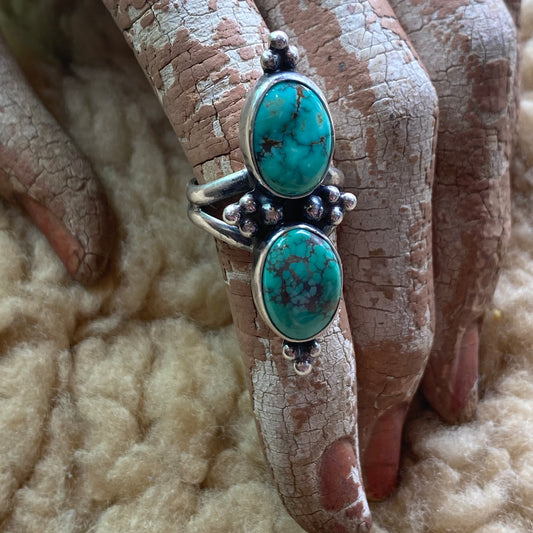 2 Stone Turquoise with Dots Ring