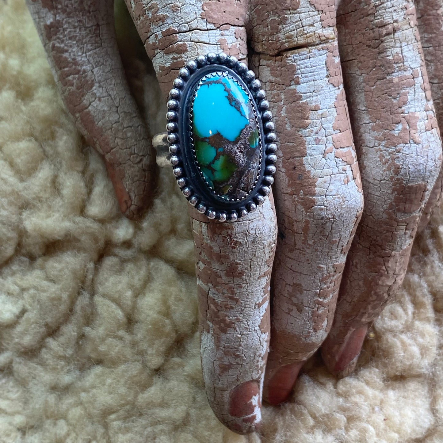 Beaded Bazel Turquoise Ring