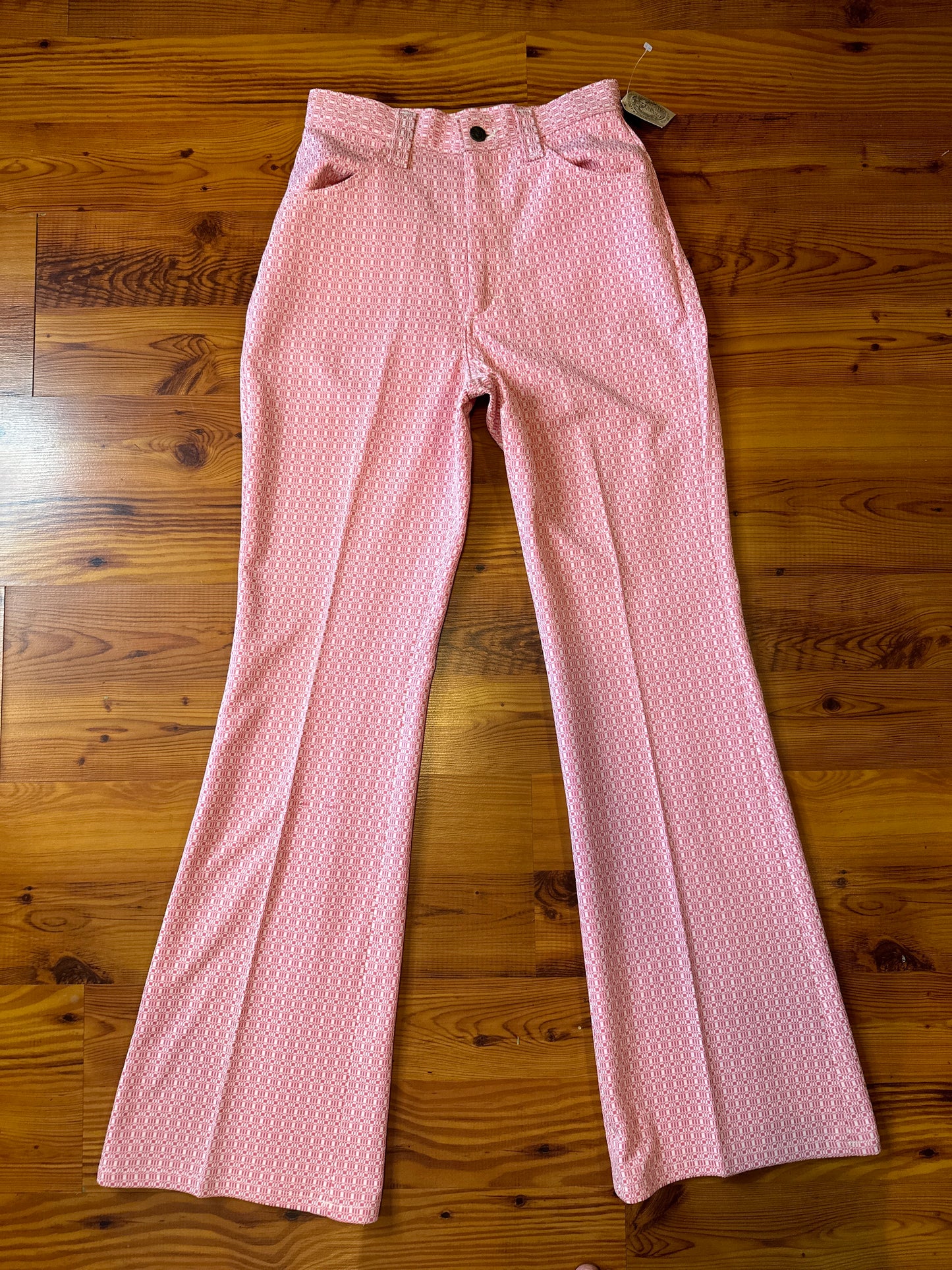 1970s Pink Print Lee Polyester Western Pants