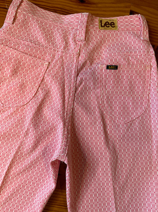 1970s Pink Print Lee Polyester Western Pants