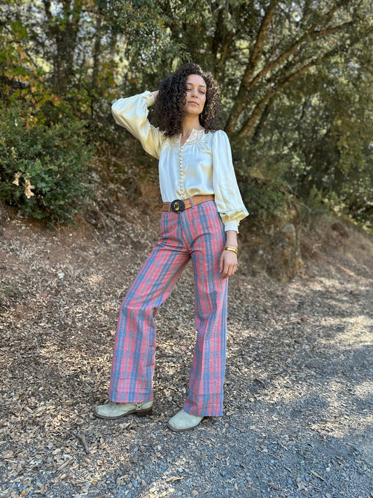 1970s Levis Pink and Blue Plaid Pants