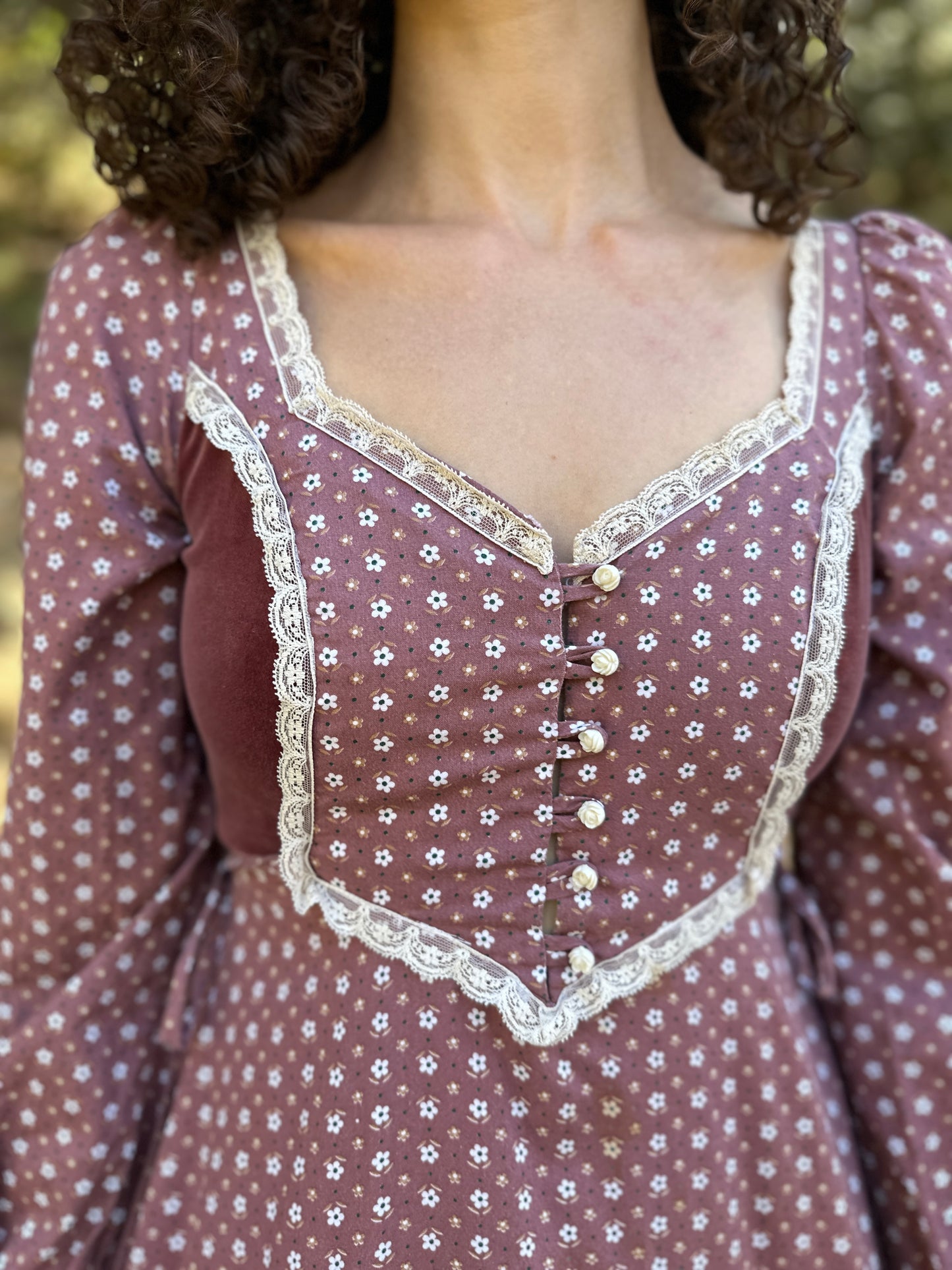 Gunne Sax Dusty Rose Maxi Dress with Rose Buttons