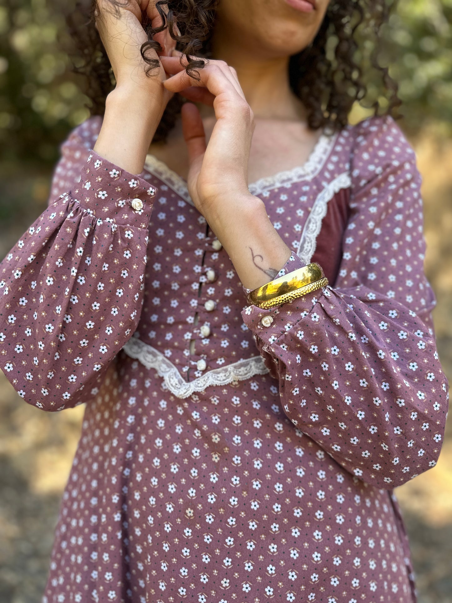 Gunne Sax Dusty Rose Maxi Dress with Rose Buttons