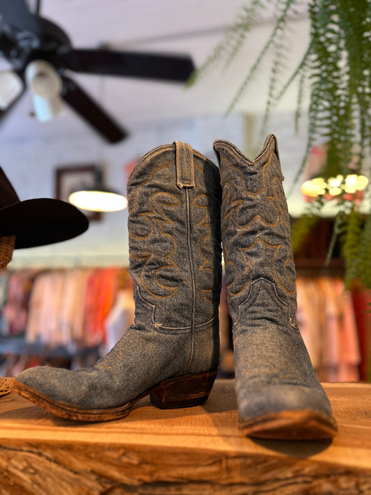 1950's 60's Denim Cowgirl Boots Sz 7