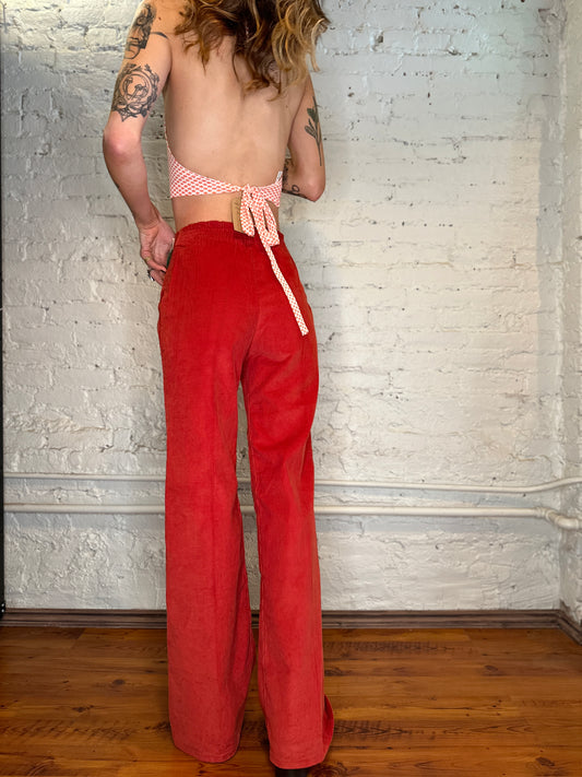 1970s Deadstock Wrangler Corduroy Wide Leg Bell Bottoms Red