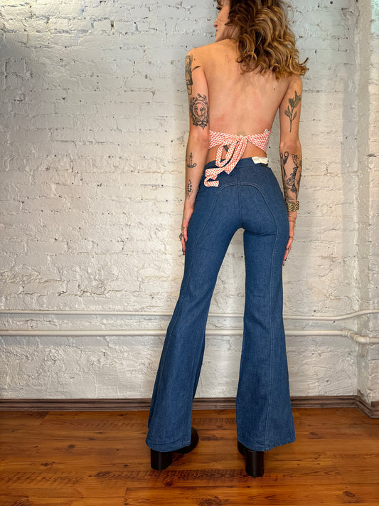 1970s Wrangler Bell Bottoms with Saddleback details - Deadstock with tags - 27in Waist