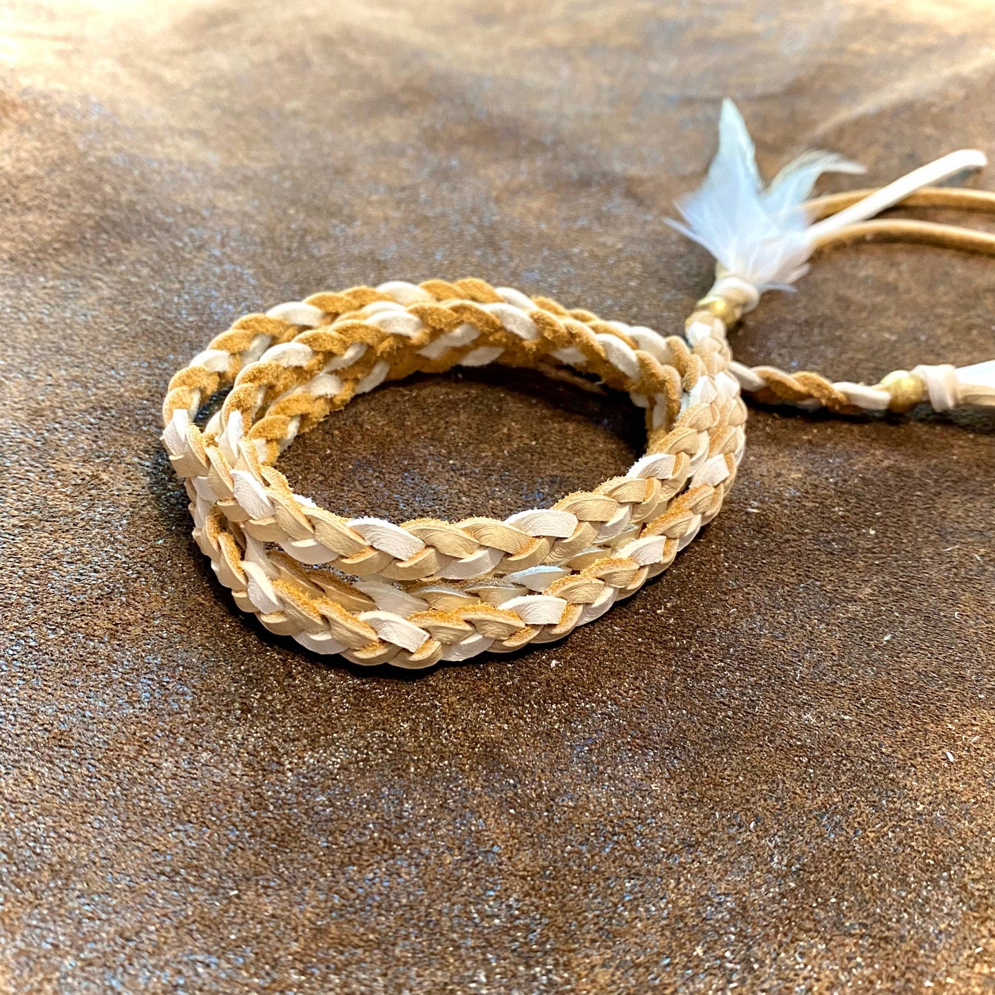 Leather Wrap Accessory - Cream & White, Lariat/Hatband: Cream & White