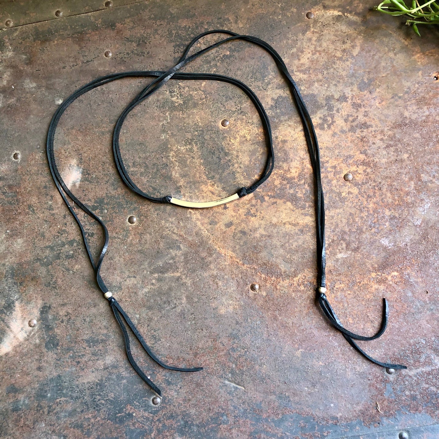 Leather Wrap Choker - Black & Silver, Necklace/Hatband: Black & Silver