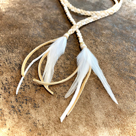 Leather Wrap Accessory - Cream & White, Lariat/Hatband: Cream & White