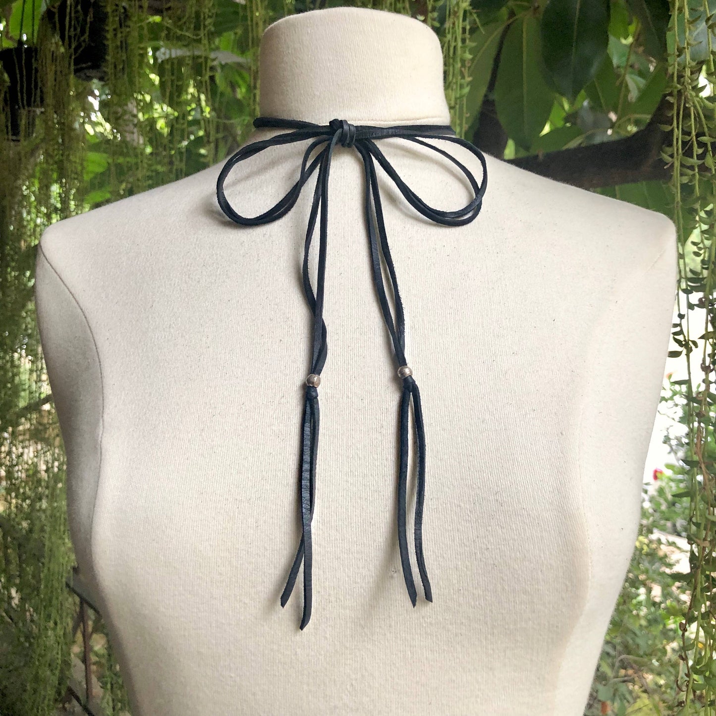 Leather Wrap Choker - Black & Silver, Necklace/Hatband: Black & Silver
