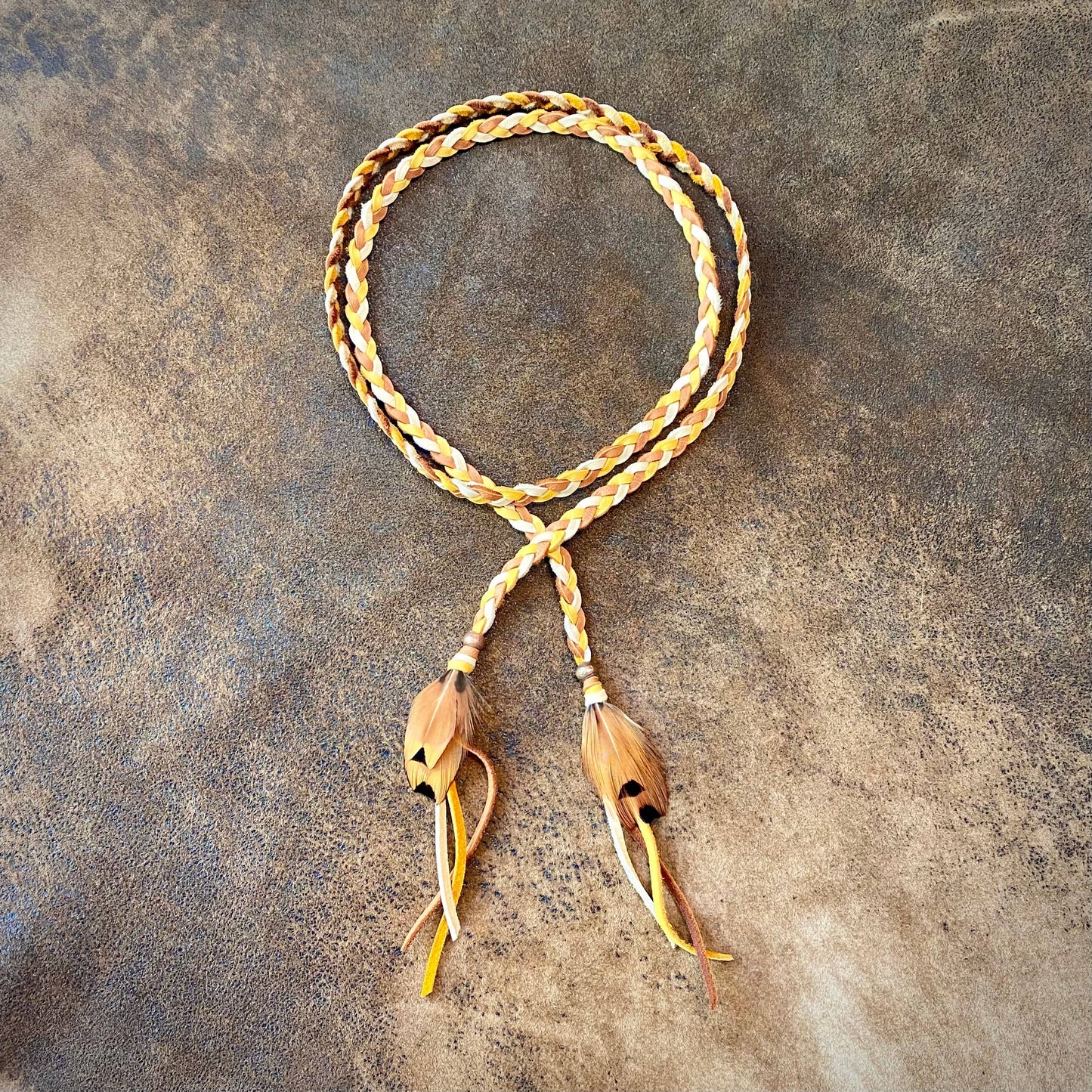 Leather Wrap Accessory - Cream/Gold/Rust, Lariat/Hatband: Cream & Gold & Rust