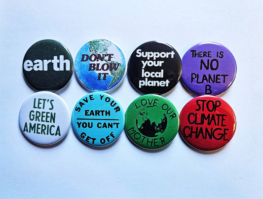 Vintage Environmental Buttons Magnets & Openers. set 02: Earth / 1.25" Small Button